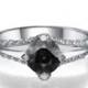 Black Diamond Ring, Split Shank Ring, 14K White Gold Ring, 1.06 TCW Black Diamond Engagement Ring, Gold Rings for Women
