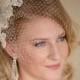 Champagne Birdcage Veil with Lace and Rhinestone Fascinator Made to Order
