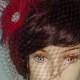 Red Birdcage Veil with Ostrich Feather Fascinator French Veiling Bride Bridesmaid - Made to Order
