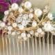 Wedding Hair Comb,Flower Hair Comb,Pearl Hair Comb,White Pearl Gold Wedding Hair Piece,Bridal Wedding Jewelry,Bridal Accessories Style-10378
