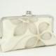 COUTURE Embroidered Floral Satin Bridal Clutch in Ivory Champagne