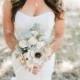 Rustic Dried Bridal Bouquet with Sola Flowers, mixed dried flowers and wheat sprigs