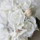 Beach Ivory Silk Brooch Wedding Bouquet - Starfish Beach Natural Touch Roses Jewel Bride Bouquet - Rhinestones