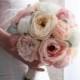 Peach Ivory and Blush Peony and Garden Rose Wedding Bouquet with Lamb's Ear