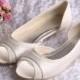 Custom handmade Peeptoe ivory or white satin dorsay flat ballerina ballet bridal wedding lace shoes