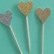 Heart cupcake toppers -Glitter! (12 per order) Choose from gold glitter, rose gold glitter, or silver glitter