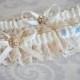 Bridal Garter Set, Something Blue Champagne and Ivory Vintage Style Garters with Custom Initials, Lace Garters - 101G