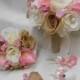 Wedding Silk Flower Bridal Bouquet 18 pieces Package Ivory Cream Pink Blush Calla Lily Burlap Bridesmaid Boutonnieres Corsages FREE SHIPPING