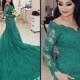 Designer Arabic Turquoise Green Mermaid Evening Dresses Long Sleeves 2016 Cheap Sexy Lace Appliques Formal Party Prom Gowns Celebrity Dress Online with $141.1/Piece on Hjklp88's Store 