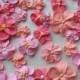Peach and pink royal icing flowers -- Cake decorations cupcake toppers edible (48 pieces)