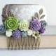 Purple Rose Comb Lavender and Green Wedding Bridal Hair Comb Floral Accessories Spring Garden Hair Accessories Grey And Mauve Colorful Comb