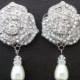 Bridal Earrings,Ivory or White Pearls,Pearl Rhinestone Earrings, Bridal Rhinestone Earrings,Statement Bridal Earrings, Stud, Pearl,ROSIE