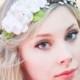white flower hair crown, bridal flower headpiece, flower hair wreath, flower crown, white wedding hair accessories