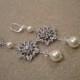 Long earrings, Rhinestone and Pearl Earrings, Swarovski Pearls, Wedding Earrings, JOANNA