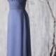 2015 Steel Blue Bridesmaid dress Chiffon, Halter Strape Wedding dress, Long Maxi dress, V neck Formal dress, Party dress floor length (F079)