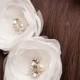 Double bridal hair pieces, Wedding hair flowers, Small bridal hair flowers with rhinestones and pearls, Bridal hair piece
