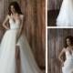 2016 Two Piece Overskirts Wedding Dresses Thigh-High Slits Detachable Backless Bridal Gowns Cap Sleeves Lace Wedding Gown Online with $139.42/Piece on Hjklp88's Store 