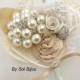 Boutonniere, Ivory, Tan, Beige, Champagne,Brooch, Corsage, Groom, Groomsmen, Mother of the Bride, Pearls, Crystals, Vintage Style