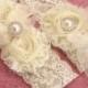 SALE,  Bridal Garter, Wedding Garter Set, Toss Garter included  Ivory with Rhinestones and Pearls  Custom Wedding colors