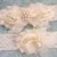 SALE Vintage Bridal Garter- Wedding Garter Set- Toss Garter included  Ivory with Rhinestones and Pearls  Custom Wedding colors