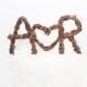 Rustic Cake Topper - Personalized Initials - Heart - Grapevine - Print Wrap Style
