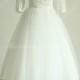 Vintage tea length ivory tulle lace wedding dress with mid sleeves