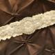 Ivory Wedding Garter, Ivory Bridal Garter - Ivory Lace Garter, Keepsake Garter Crystal Embellishment, Crystal Rhinestone on Ivory Lace