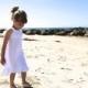 White Linen and Lace Trim Beach Flower Girl Dress