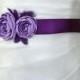 Handcraft Lavender and Purple Two Flowers With Feathers Wedding Bridal Sash Belt