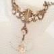 Bridal necklace, antique brass necklace, wedding jewelry, vintage style necklace, Swarovski crystal necklace