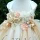 Champagne and Ivory Flower Girl Tutu Dress Wedding Flower Girl Tulle Dress  Deluxe Floral All Sizes Girls