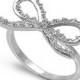 Cute 925 Sterling Silver 0.30 Carat Round Russian Iced Out Diamond CZ Ribbon Bow Ring Lovely Gift