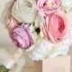 Silk Bridal Bouquet Pink Roses Baby's Breath Rustic Chic Wedding NEW 2014 Design by Morgann Hill Designs