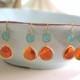 Set of 3 Tangerine Orange & Aqua Gold Glass Earrings, Bridesmaids Jewelry, Bridesmaids Earrings, Gifts for her