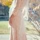 Blush Lace Boho Wedding Dress with Sleeves Open Ballerina Back and BEAUTIFUL skirt detailing//Pink Bohemian Wedding Dress
