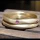 Gold Wedding Ring Set - Wedding Set - Sapphires Ring Set - 18k Gold and Pink sapphire - Stacking Wedding Ring Set - Engagement ring set