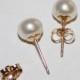 SET of 6 REAL pearl bridesmaid earrings, 6 sets pearl studs, Gold wedding,bridesmaids pearl earring, 6 sets pearl stud earrings