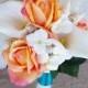 Wedding Natural Touch Beach Seashells Off White and Orange Roses and Callas Silk Flower Bride Bouquet - Almost Fresh
