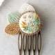 wint-o-green - COMB - clay embroidery, french-beaded petals - white, mint, gold