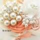Brooch Boutonniere, Peach Boutonniere, Coral, Ivory, Bout, Blush, Groom, Mother of the Bride, Father of the Bride, Pearls, Crystals, Elegant
