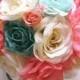 Wedding Bouquet Bridal Silk flower Decoration 17 pcs Package CORAL TEAL MINT green Gray Peach Silver Free shipping centerpieces Roses&Dreams