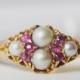 Art Deco Engagement Ring - 1920s - Gold Ruby and Split Pearl Ring with Chevron Design - Anniversary Gifts for Women