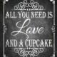 Printable Chalkboard Wedding Cupcake Sign, Dessert Bar, Wedding Cupcakes, Wedding Sign, Rustic Wedding Sign, Chalkboard Sign, and a Cupcake
