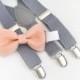 Peach bow-tie & Light Gray suspender set