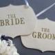 Large Gold The Bride & The Groom Wedding Sign Set to Hang on Chair and Use as Photo Prop