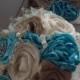 Handmade bridal bouquets with natural and ivory burlap and light teal blue flowers (listing is for one bridal bouquet)