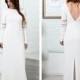 Orana Wedding Dress / Tribal Boho Column Wedding Dress with Long Sleeves Open Back and  Back slit, stretch quilted fabric// Simple Chic