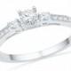 10k White Gold Diamond Engagement Ring, Three Stone Diamond Ring Also Available in Sterling Silver