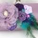 Peacock Clutch, Turquoise, Lilac, Purple, Teal, Handbag, Bag, Mother of the Bride, Pearls, Brooch, Feathers, Crystals, Elegant Wedding