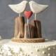 Rustic Beach Wedding Cake Topper,  Wood Love Birds Topper, Rustic Wedding Cake Topper, Beach Cake Topper with Driftwood